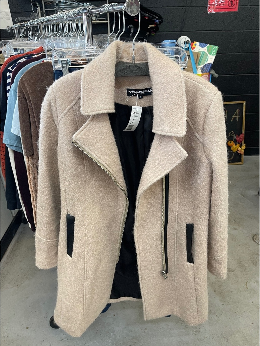 Karl Lagerfeld Women's Beige Wool Blend Coat Size S
